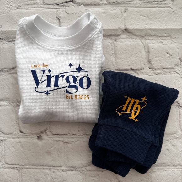 Virgo Baby Customizable Long Sleeve Bodysuit And Pants. Sizes 0-3 to 6 Months - Picture 2 of 5
